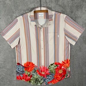 Mavrans Mens XL Short Sleeve Button Down Shirt Floral Stripe reCOCOBLEND Boho